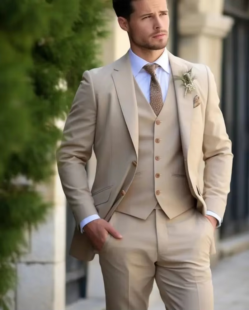 Slim Fit Blazer Men - Cáqui elegante masculino ternos inteligente casual