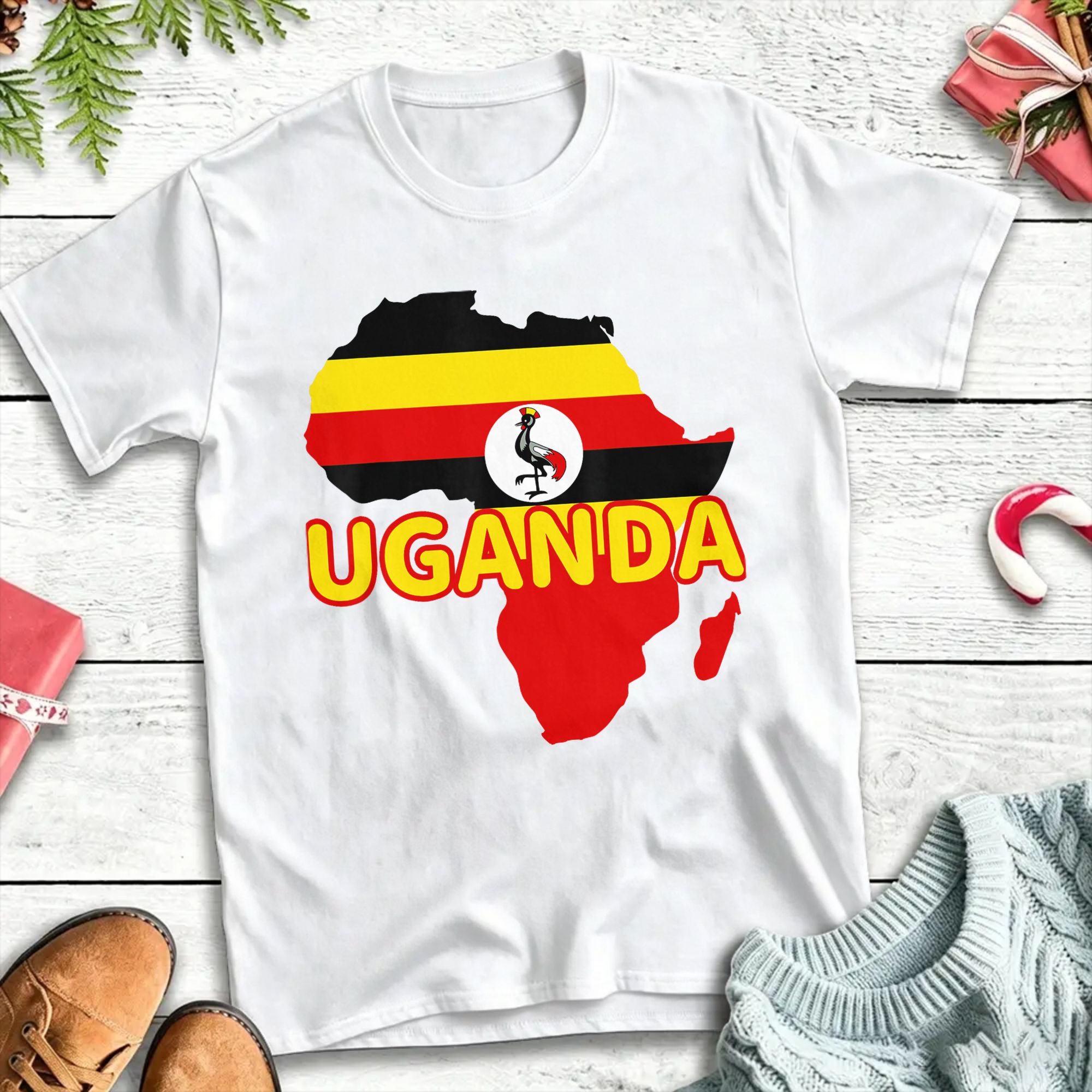 Men Fashion Uganda - Camiseta com mapa da bandeira do