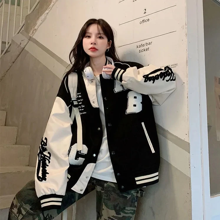 Y2k jaqueta bomber de lã de co - Varsity Jacket Letterman avaliação e preço