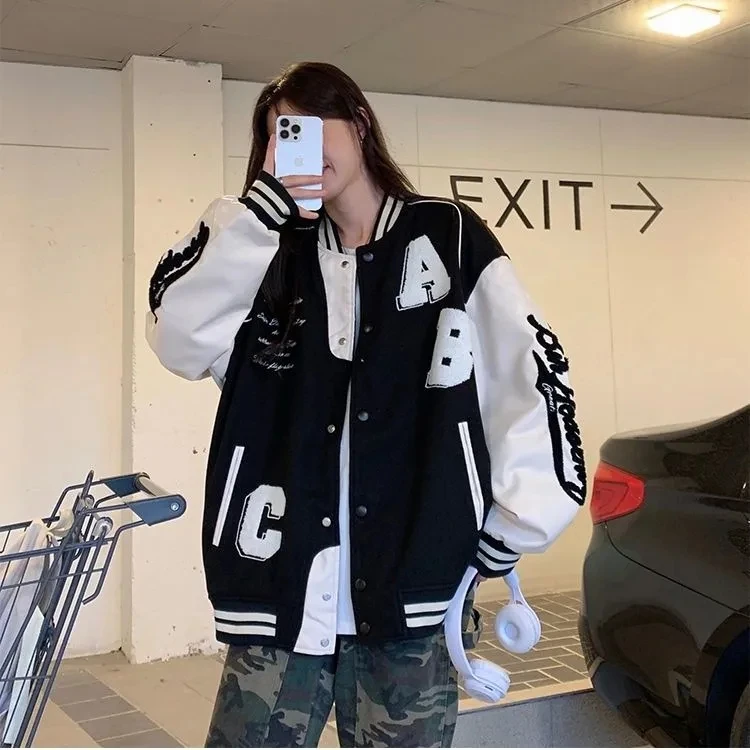 Y2k jaqueta bomber de lã de co - Varsity Jacket Letterman avaliação e preço