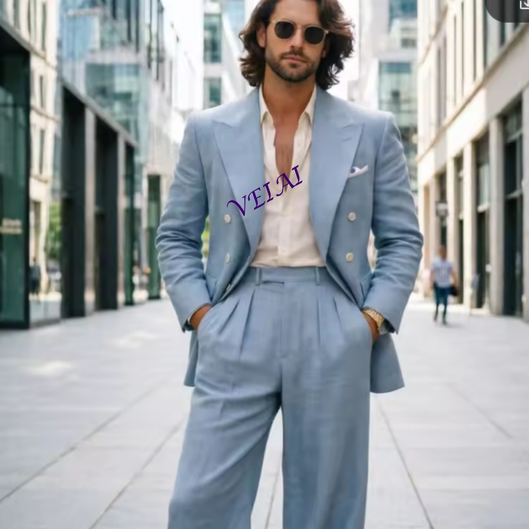 Terno de Casamento Azul Claro  - Slim Fit Blazer Men avaliação e preço